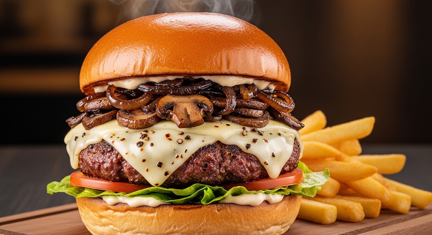 Applebee's Bourbon Street Mushroom Swiss Burger - Handcrafted Burgers
